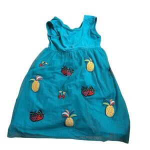 Hanna Andersson Girl’s Teal Summer Dress Soft Tulle Sleeveless Green Sz 8 Fruit